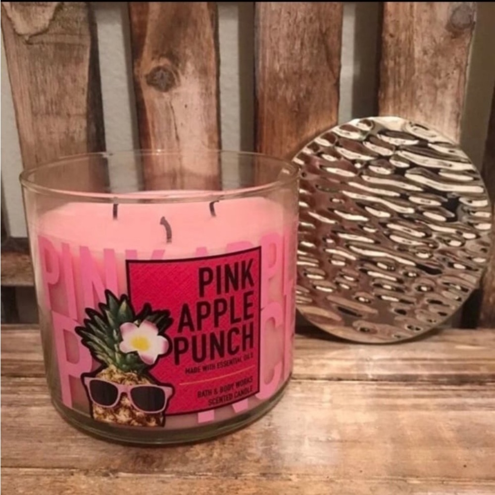 Bath & Body Works Pink Apple Punch Candle with Silver Lid